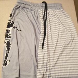 Striped Gray Athletic Shorts with Graphic